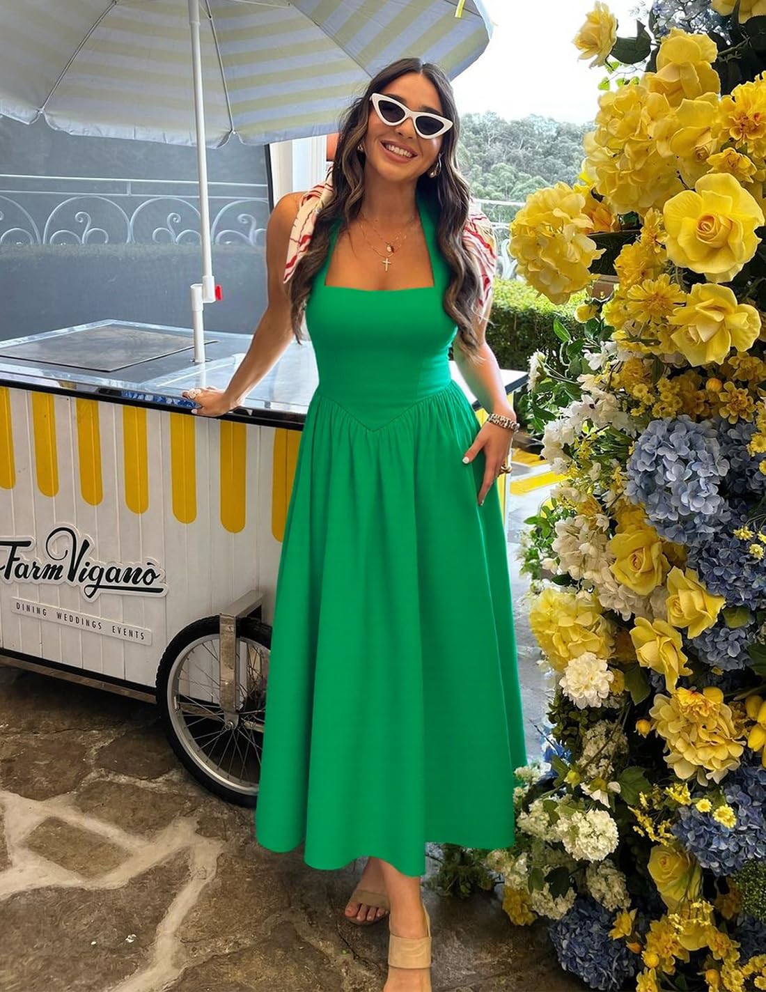 ZESICA Women's Summer Halter Midi Dress