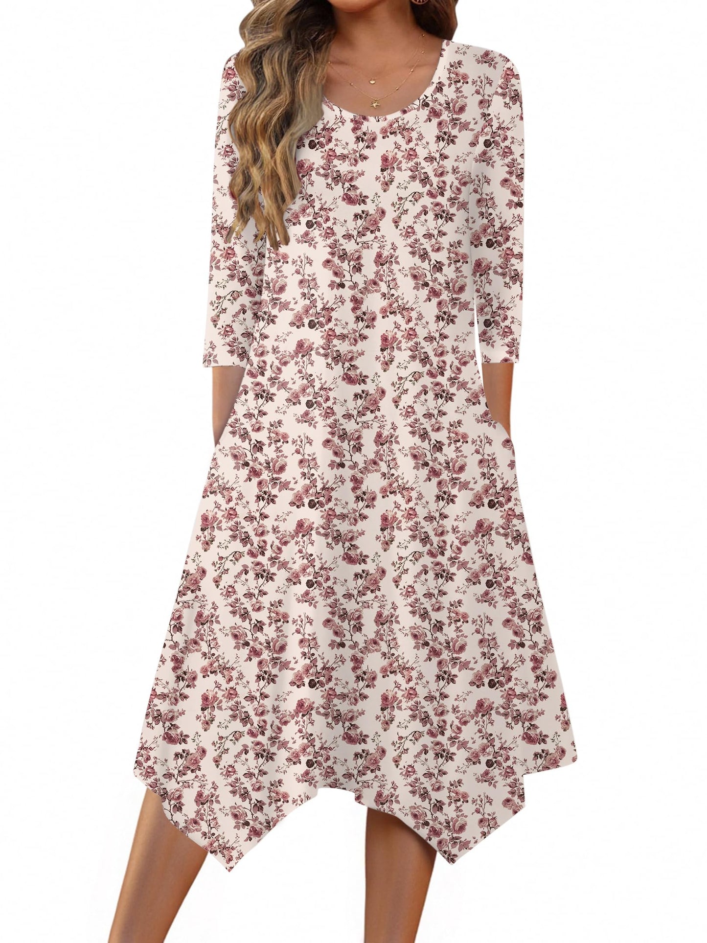 Zeagoo Women's 3/4 Sleeve Midi Dress