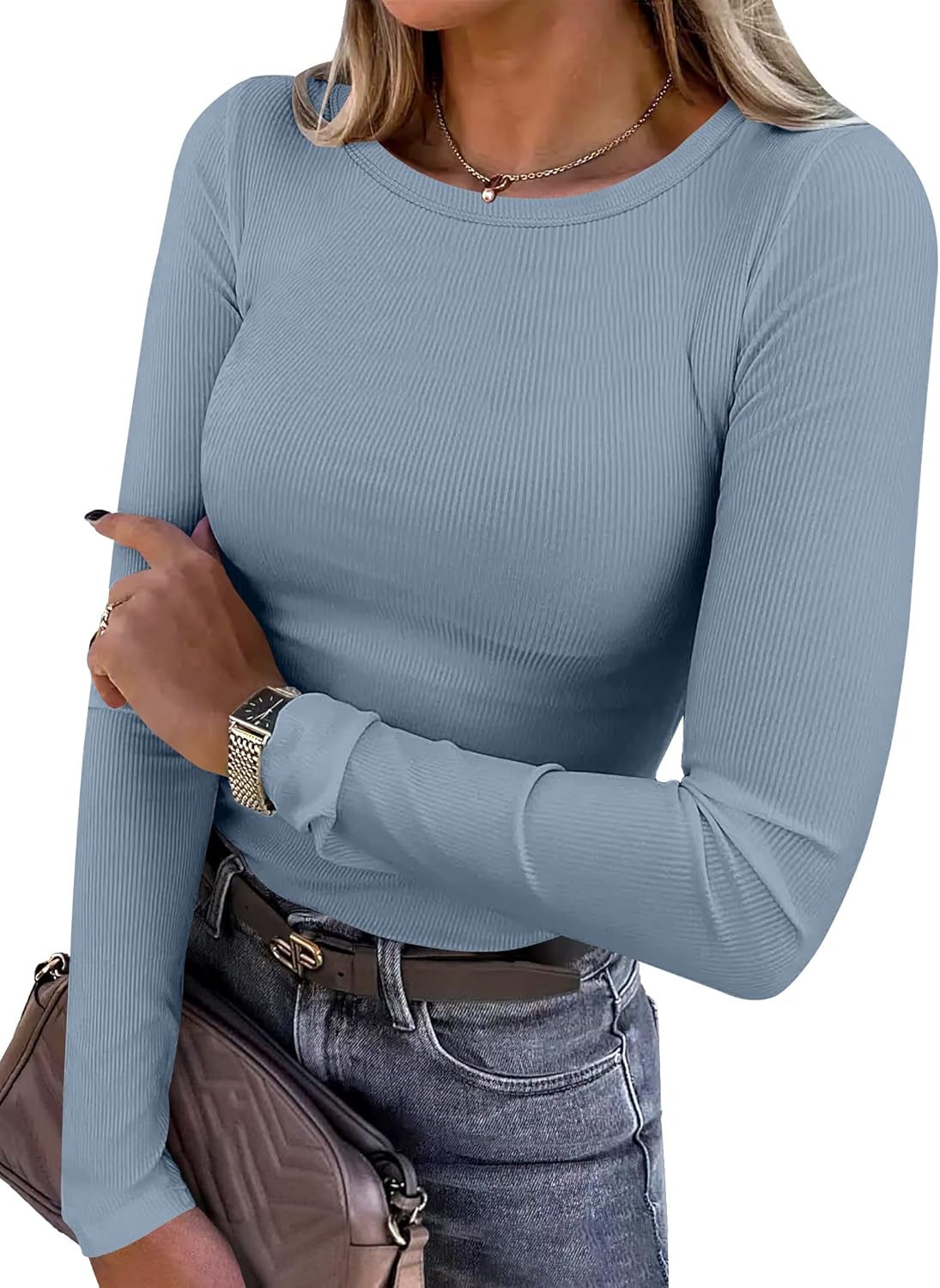 ANRABESS Women’s Ribbed Long Sleeve Tee