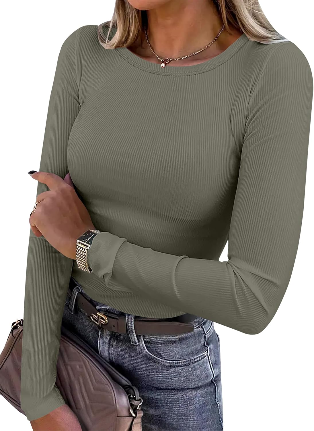 ANRABESS Women’s Ribbed Long Sleeve Tee