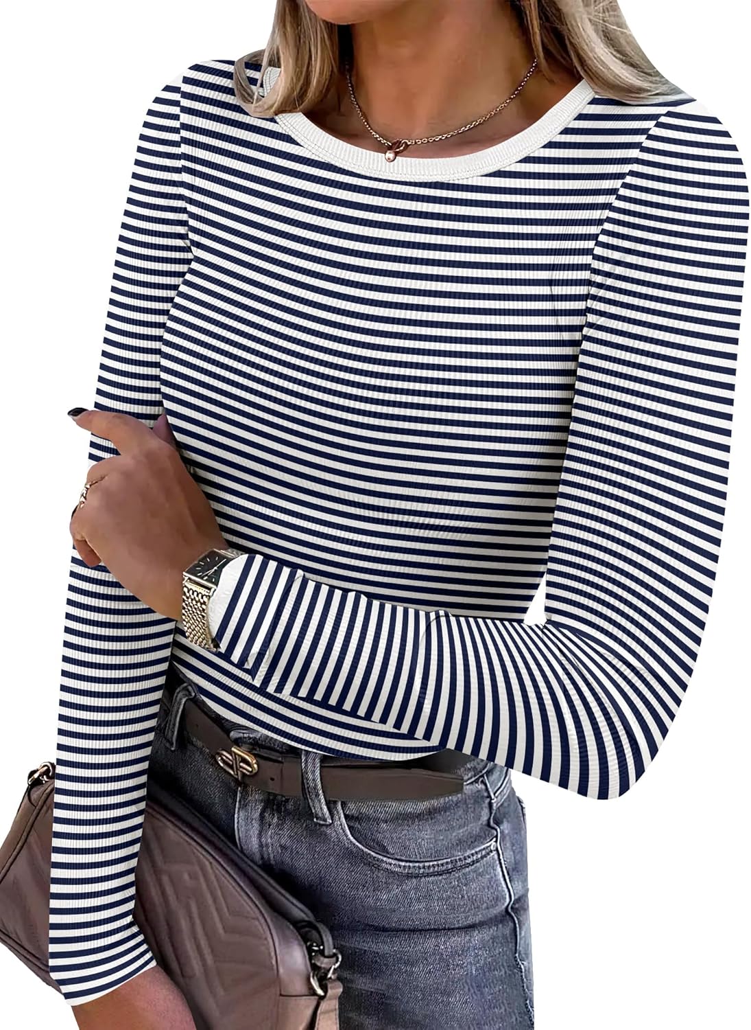 ANRABESS Women’s Ribbed Long Sleeve Tee