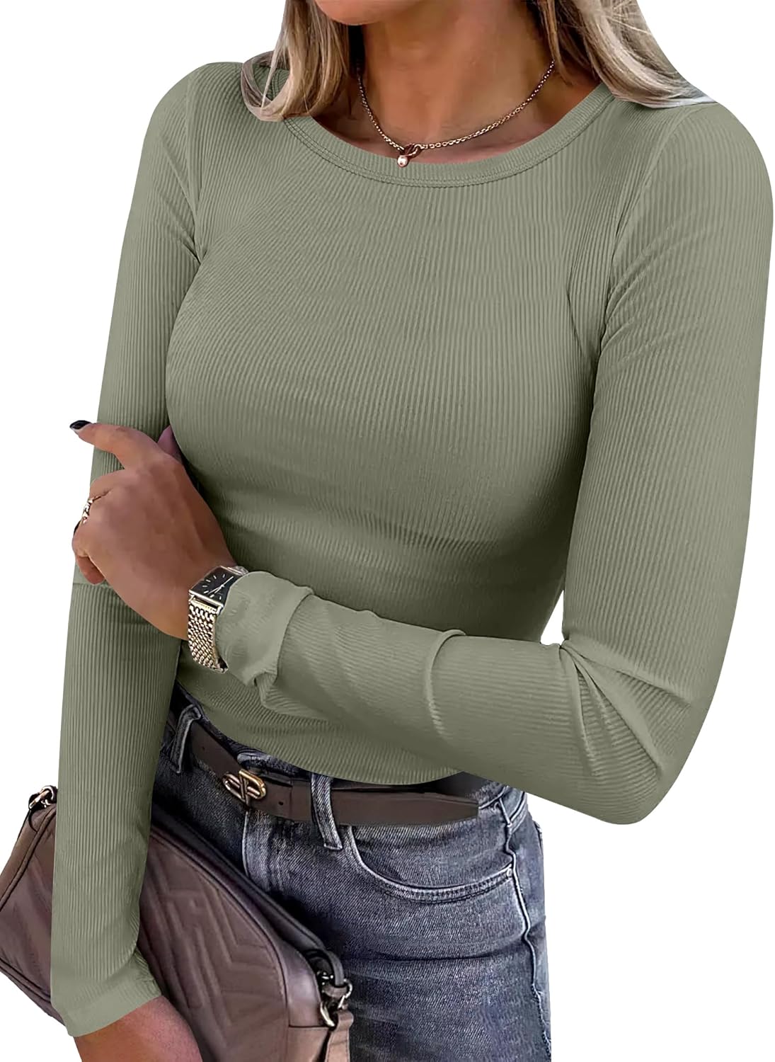 ANRABESS Women’s Ribbed Long Sleeve Tee