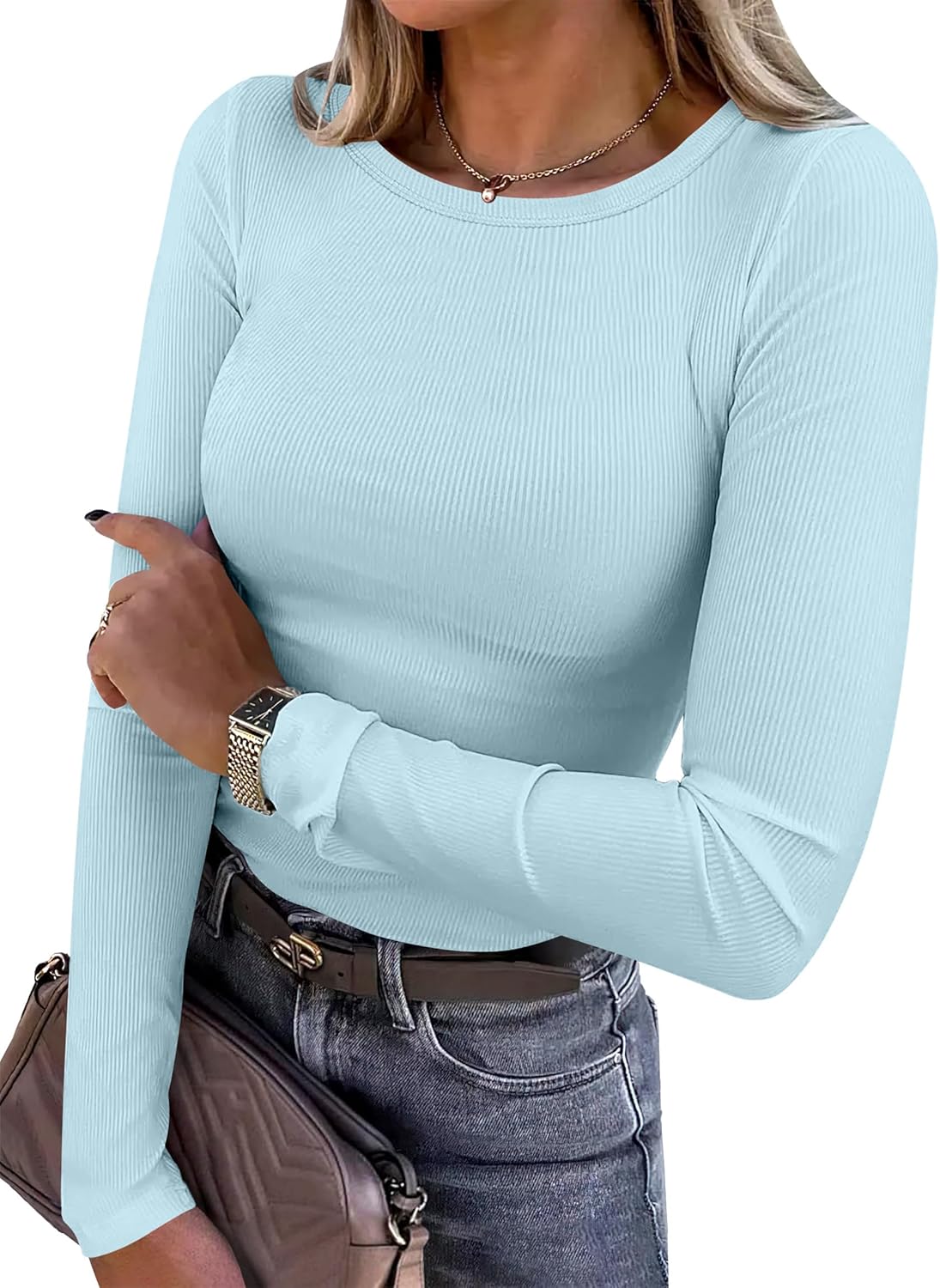 ANRABESS Women’s Ribbed Long Sleeve Tee