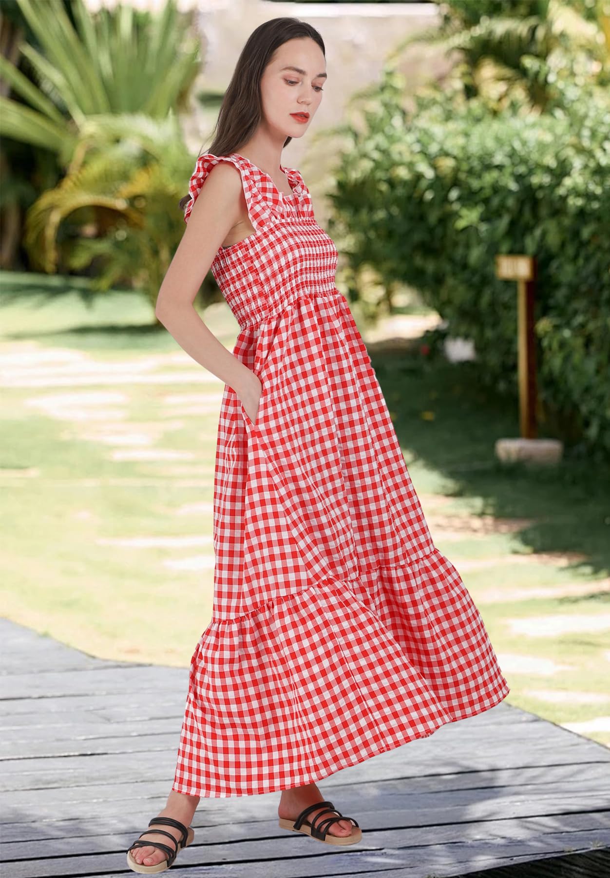 Chouyatou Retro Plaid Smocked Dress