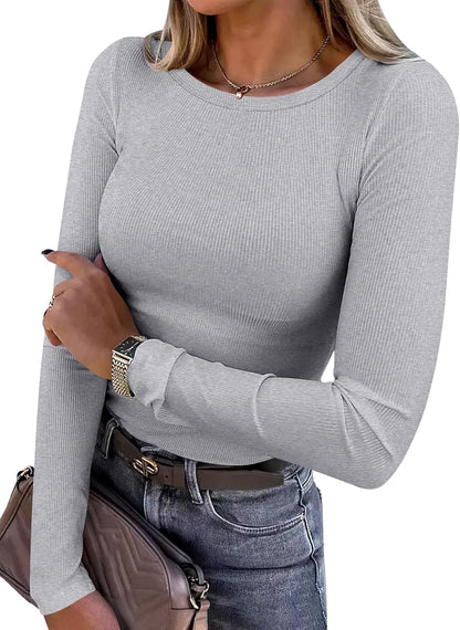 ANRABESS Women’s Ribbed Long Sleeve Tee