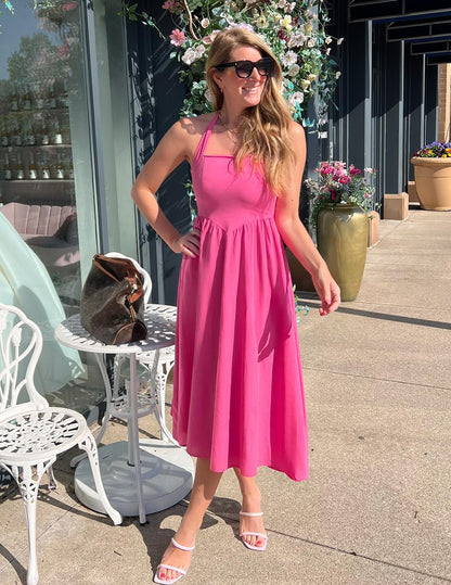 ZESICA Women's Summer Halter Midi Dress