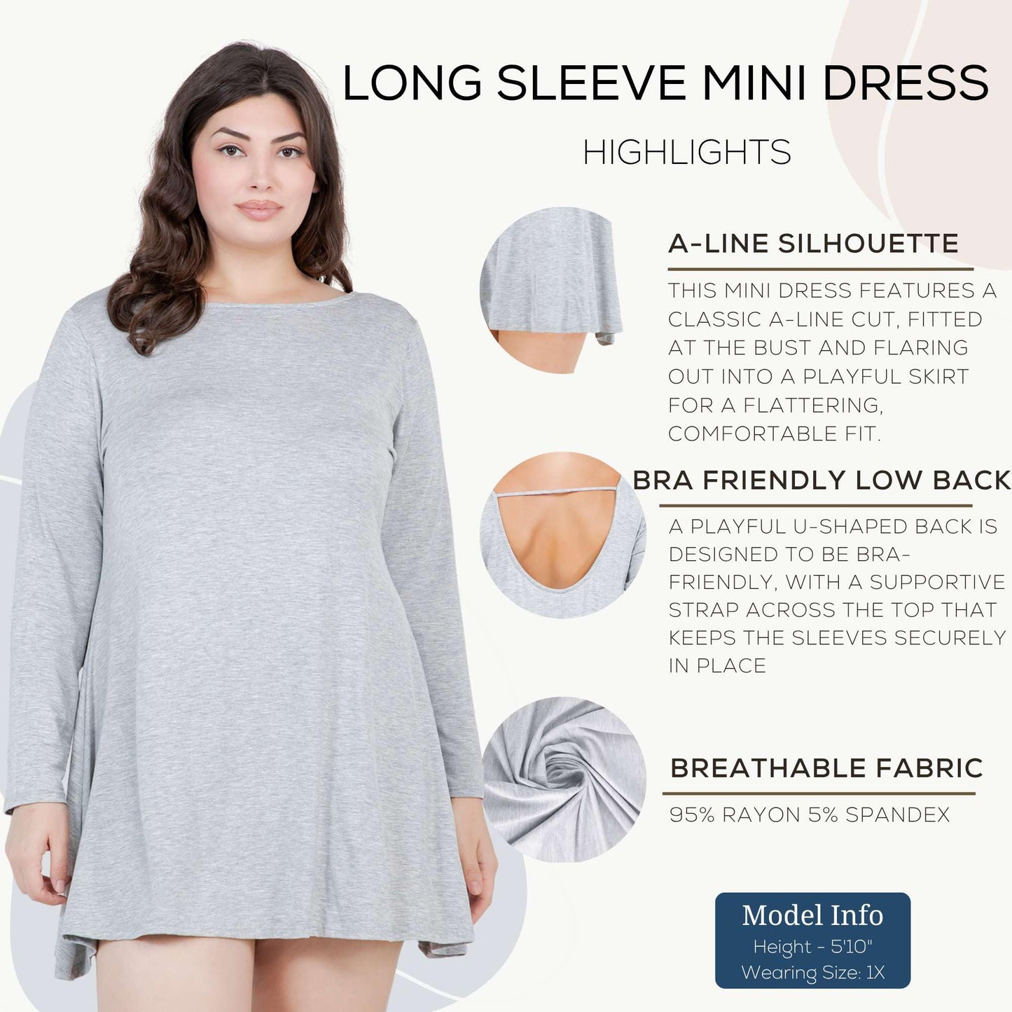 Azules Women's Long Sleeve Tunic Dress