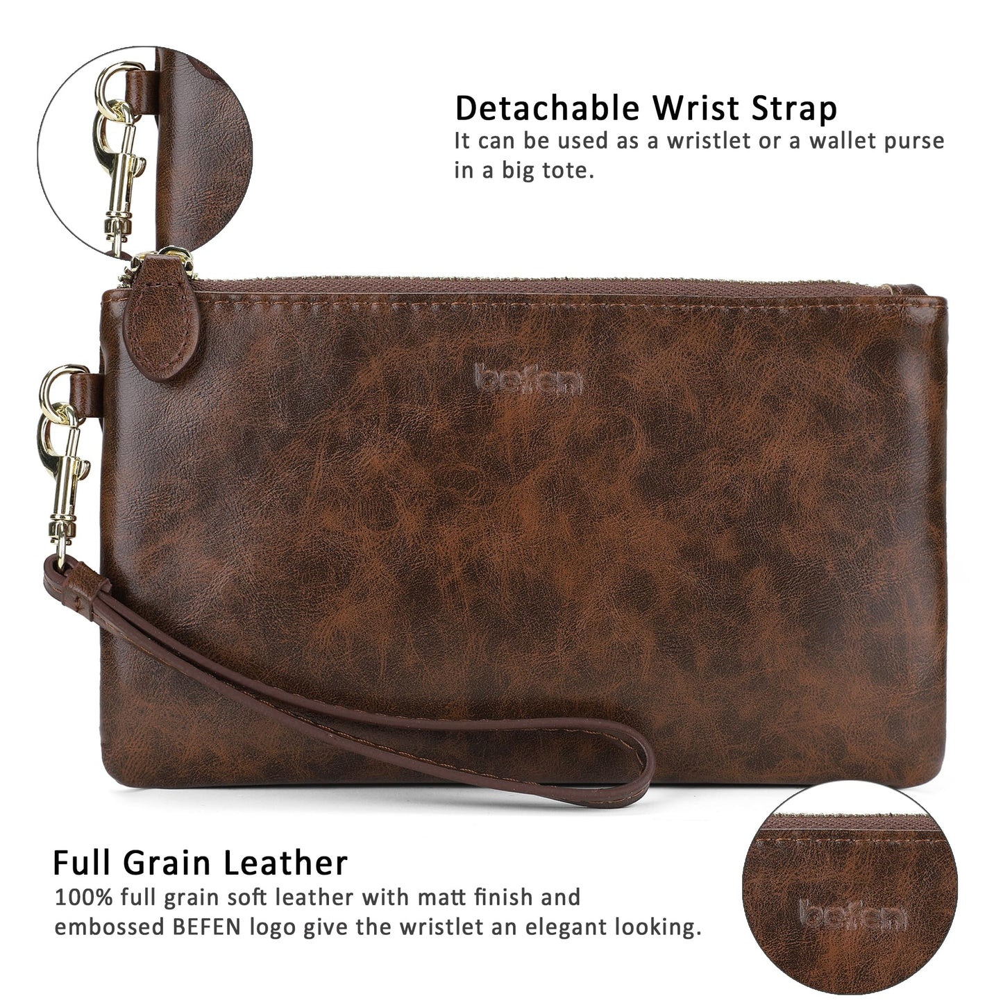 Befen Leather RFID Wristlet Wallet